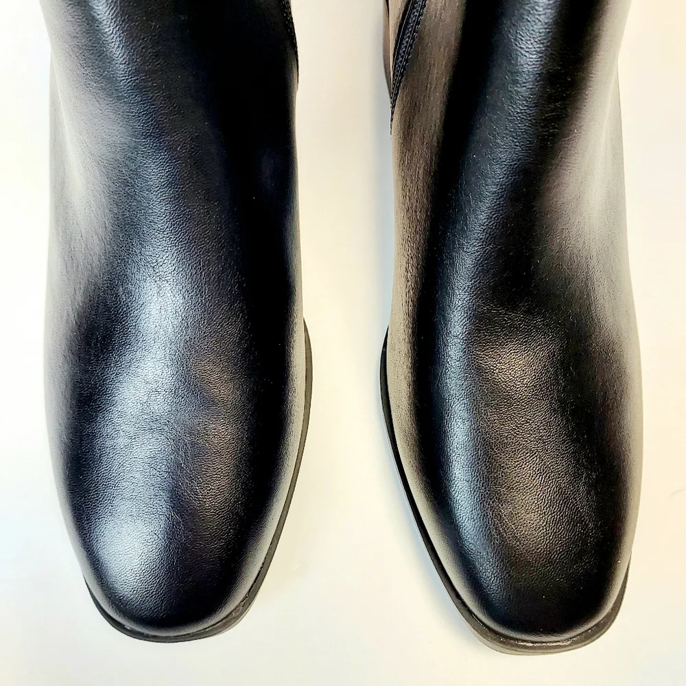 Anne Klein Womens Sz 9 Catriona Black Zip Ankle Bootie Block Low Heel Almond Toe - Picture 4 of 14